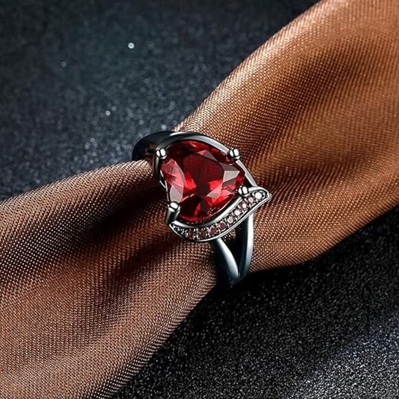 Heart Cubic Zirconia Promise Ring for Women - Red Zirconia with Black Ring - Picture 4 of 4